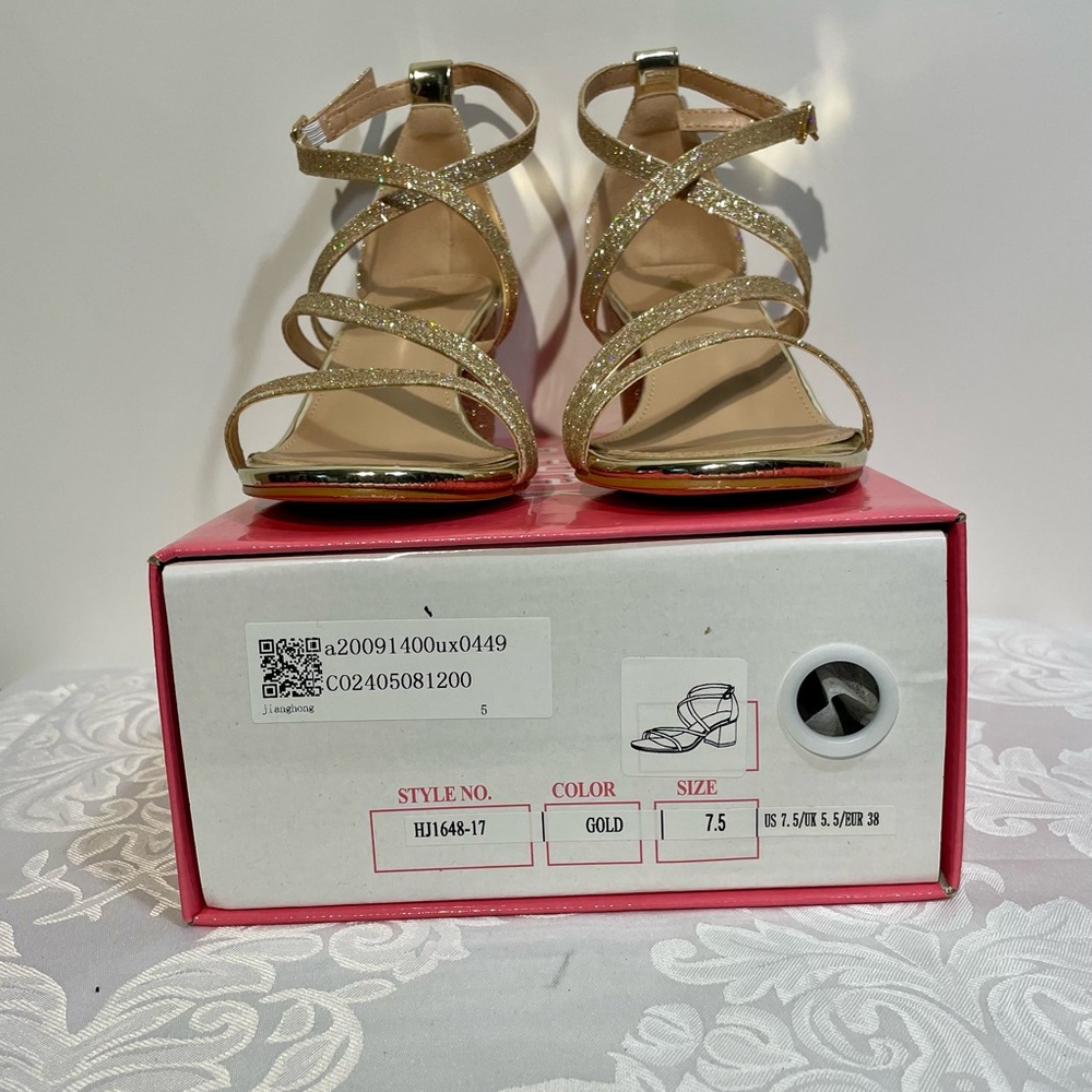 Allegra K 7.5 Glittery Gold Strappy Heels GUC - Picture 2 of 6